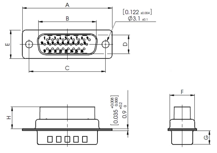 Mechanical Drawing - FCT D-Sub In-Flight Entertainment Connectors